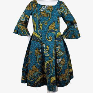 Vintage Hand Crafted Wax Print Midi Dress Ruffle S